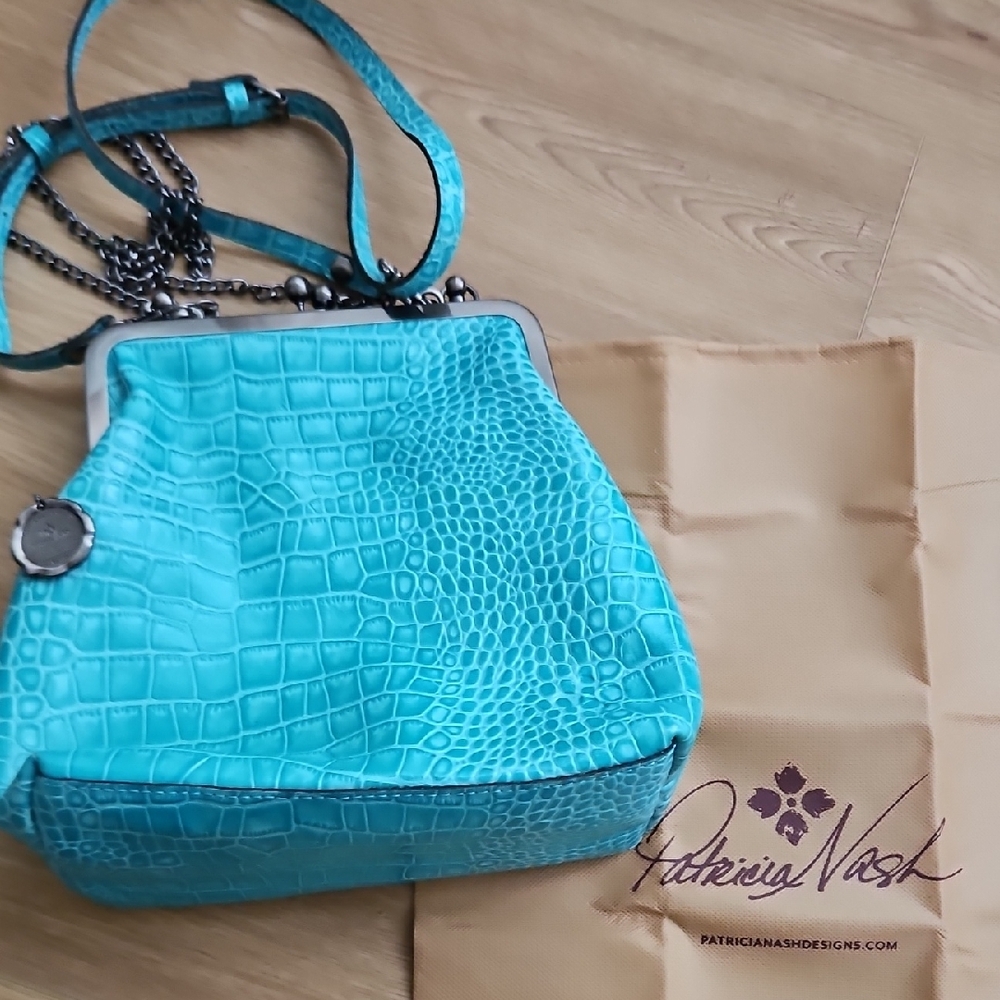 Patricia Nash Blue Shoulder Bag with Croc-Embossed Texture
